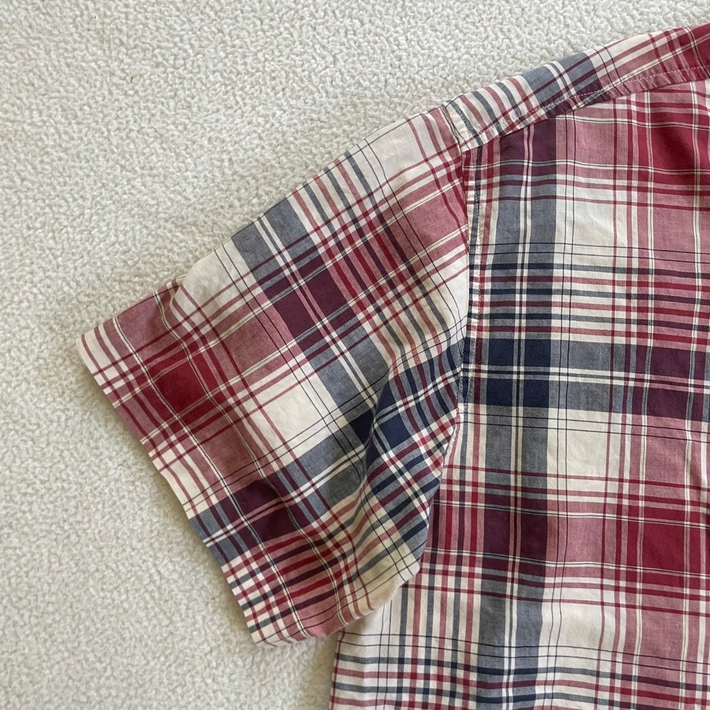 L.L. Bean Mens Large Short Sleeve Button Down Shirt Red Plaid Cotton 0G831 - Picture 7 of 12